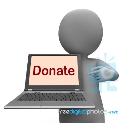 Donate Laptop Shows Contribute Donations And Fundraising Stock Image