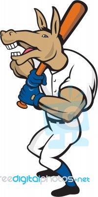 Donkey Baseball Player Batting Cartoon Stock Image