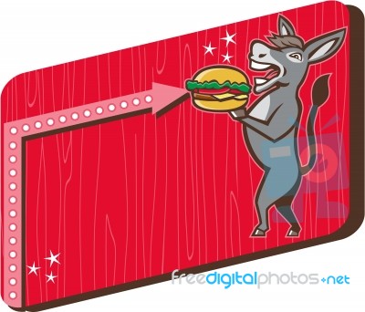 Donkey Mascot Serve Burger Rectangle Retro Stock Image