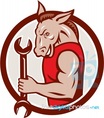 Donkey Mechanic Spanner Mascot Circle Retro Stock Image