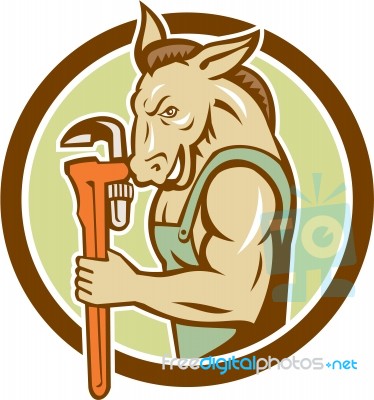 Donkey Plumber Monkey Wrench Circle Retro Stock Image