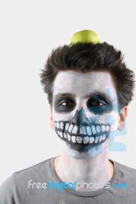 Don't Eat Just Apples (skeleton Guy Concept) Stock Photo