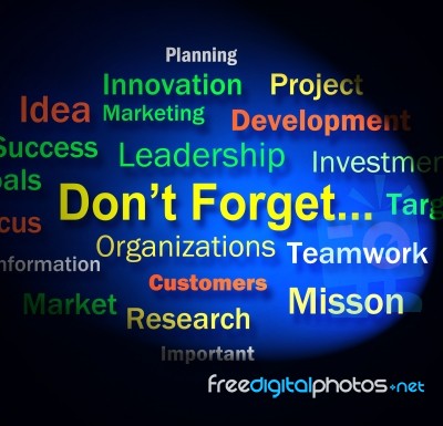 Dont Forget Words Shows Remembering Business Components Stock Image