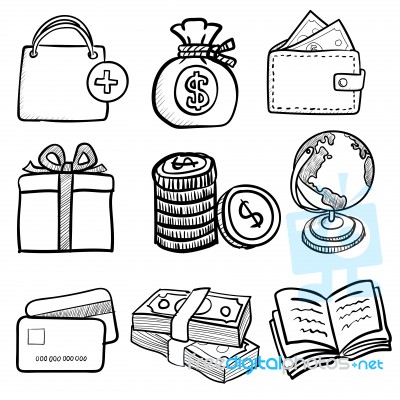 Doodle Business Icon Set 1-  Hand Drawn Stock Image