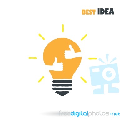 Doodle Light Bulb Logo Design With Small Hand Stock Image