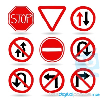 Doodle Traffic Signs Illustrator Stock Image