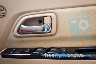 Door Handle Inside The Luxury Modern Car On Switch Button Control Stock Photo