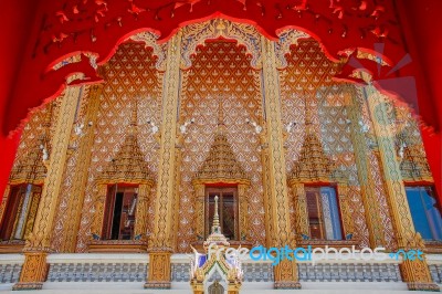 Door In Wat Pailom Temple Stock Photo