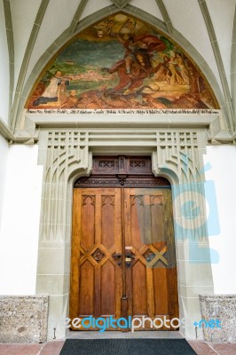 Door Of The Parish Church Of St. Georgen Stock Photo