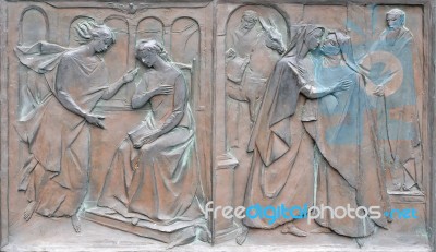 Door Panel Of The Cathedral In Sienna Stock Photo