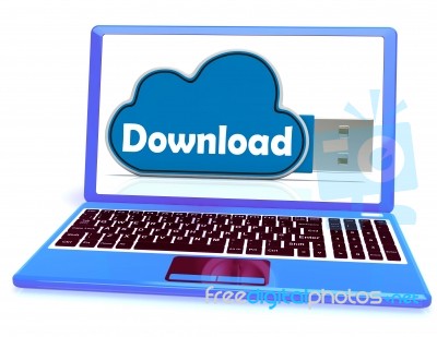 Download Memory Laptop Shows Online Sharing With Cloud Storage Stock Image