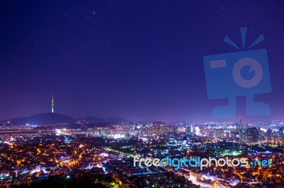 Downtown Skyline Of Seoul, South Korea With Seoul Tower And Star… Stock Photo