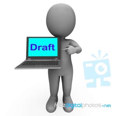 Draft Character Laptop Shows Outline Correspondence Or Letter On… Stock Image