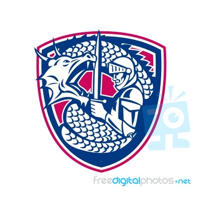 Dragon And Knight Fighting Crest Stock Image