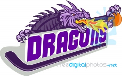 Dragon Fire Hockey Stick Basketball Retro Stock Image