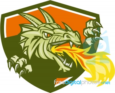 Dragon Head Fire Crest Retro Stock Image