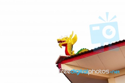 Dragon On The Temple Roof Stock Photo