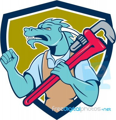 Dragon Plumber Monkey Wrench Fist Pump Shield Stock Image