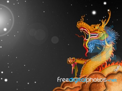 Dragon Statue On Sky Dark Night  Stock Photo