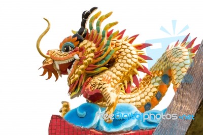 Dragon Statue On Temple Roof On Isolated Background Stock Photo