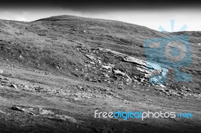 Dramatic Black And White Norway Mountains Background Stock Photo