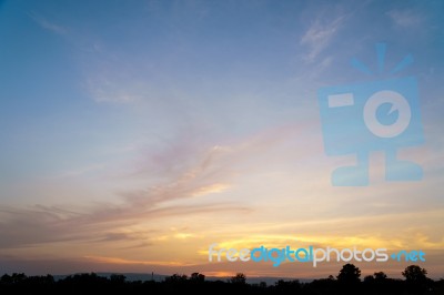 Dramatic Cloudy Sky In Twilight Time Stock Photo