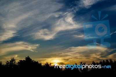 Dramatic Cloudy Sky In Twilight Time Stock Photo