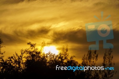 Dramatic Cloudy Sky In Twilight Time Stock Photo