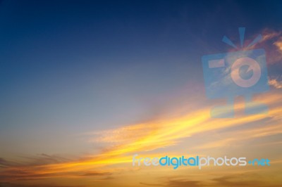 Dramatic Cloudy Sky In Twilight Time Stock Photo