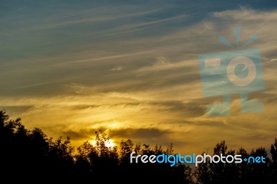 Dramatic Cloudy Sky In Twilight Time Stock Photo