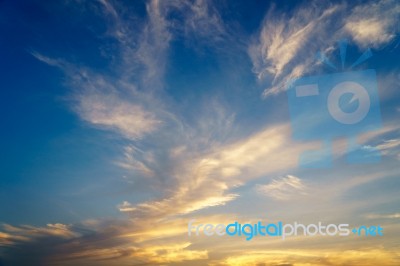 Dramatic Cloudy Sky In Twilight Time Stock Photo