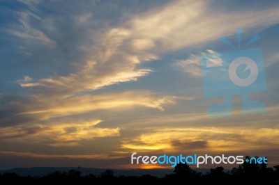 Dramatic Cloudy Sky In Twilight Time Stock Photo