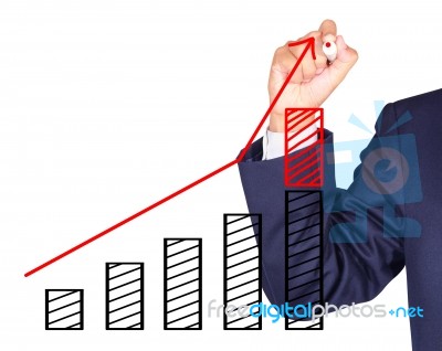 Drawing Graph Growing On Bar Column Stock Photo