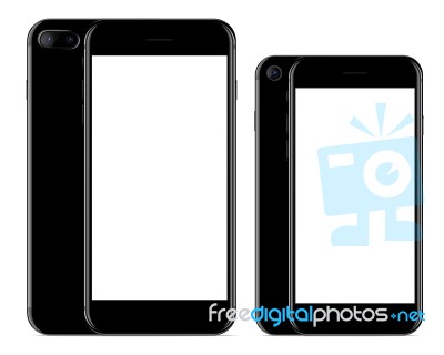  Drawing, Mockup Phone Front And Back Black Color On White Background Stock Image