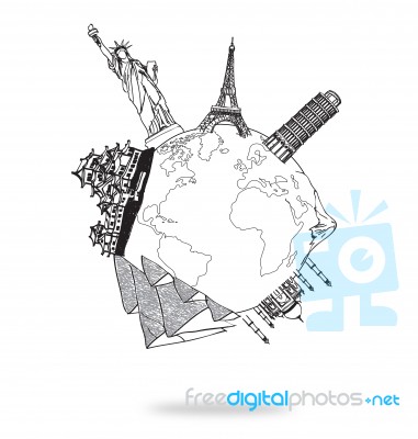 Drawing Travel Around The World Stock Image