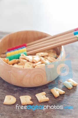 Dream Alphabet Biscuit On Wooden Table Stock Photo