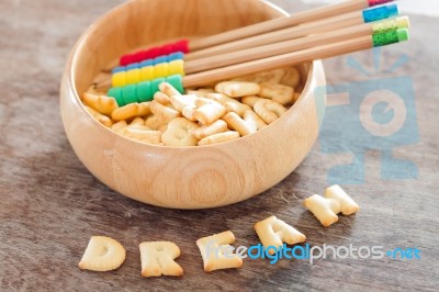 Dream Alphabet Biscuit On Wooden Table Stock Photo