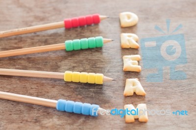 Dream Alphabet Biscuit On Wooden Table Stock Photo