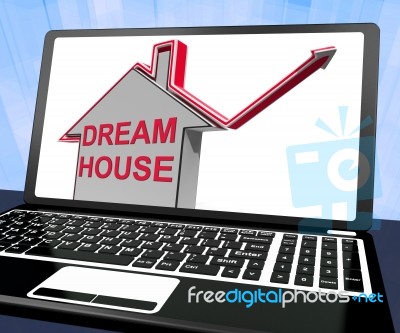 Dream House Home Laptop Means Finding Or Building Ideal Property… Stock Image