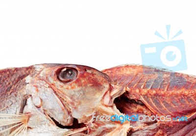 Dried Fish On White Background Stock Photo