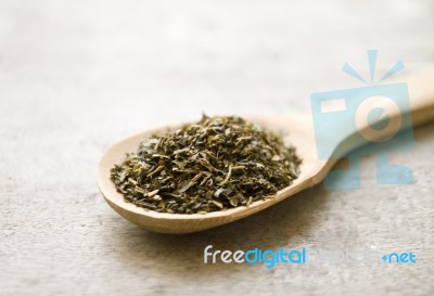 Dried Green Tea Leaves Stock Photo