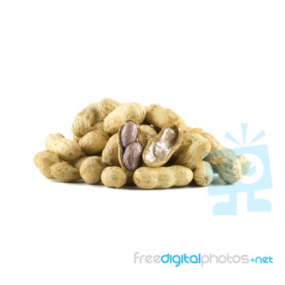 Dried Peanuts On White Background Stock Photo