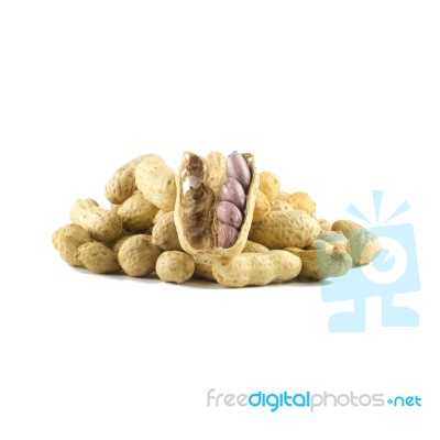 Dried Peanuts On White Background Stock Photo