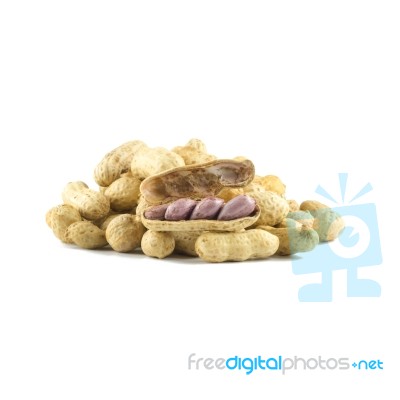 Dried Peanuts On White Background Stock Photo