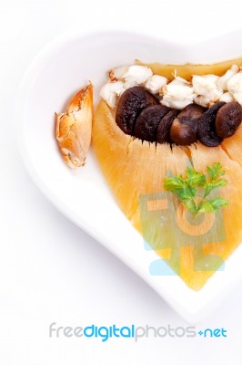 Dried Shark Fins With Crab And Mushroom , Traditional Chinese Stock Photo