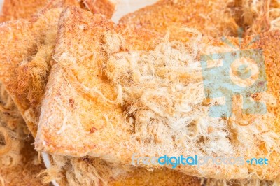 Dried Shredded Pork With Chillies Sauce On Bread Stock Photo