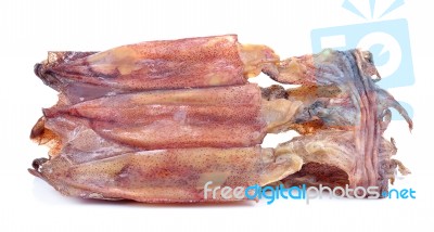 Dried Squid Isolated On White Background Stock Photo