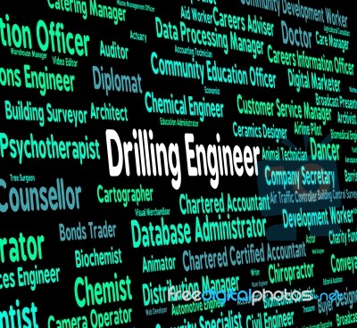 Drilling Engineer Showing Oil Well And Word Stock Image