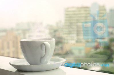 Drink Coffee On Windows Stock Photo