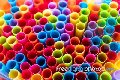 Drinking Straws Colorful Coming Together Stock Photo